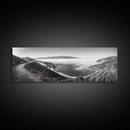 Mountain Road, Foggy Ocean View, Cliffside Drive, Framed Canvas Print, Scenic Wall Decor, Travel Photography, Modern Minimalist Art