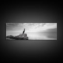 Solitary Bird, Ocean Rock, Minimalist Seascape, Canvas Print, Peaceful Wall Art, Zen Decor, Black and White Living Room Accent