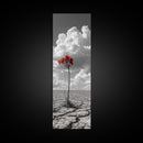 Red Bloom, Desert Flower, Solitary Beauty, Bold Nature, Framed Canvas Print, Dramatic Wall Art, Modern Bedroom Decor, Minimalist Botanical Art