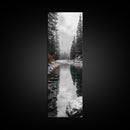 Mountain River, Forest Reflections, Nature Tranquility, Winter Pines, Canvas Print, Serene Landscape Wall Art, Bedroom Cabin Decor