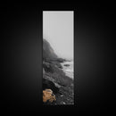 Foggy Cliffs, Coastal Rocks, Moody Ocean Photography, Canvas Print, Minimalist Seascape, Bathroom Decor, Calm Gray Tones, Nature Print