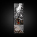 Log Cabin, Red Door, Mountain Home, Cozy Retreat, Framed Canvas Print, Rustic Wall Art, Lodge Decor, Fall Cabin Vibes, Country Living