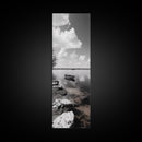 Monochrome Boat Lake, Peaceful Dockside, Still Waters, Minimal Calm, Framed Canvas Print, Bedroom Wall Art, Black White Photography