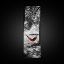 Red Hammock Escape, Nature Lake Art, Serene Moment, Outdoor Vibes, Framed Canvas Print Rustic Bedroom Wall Art, Minimalist Landscape