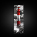 Red Lighthouse Storm, Coastal Beacon Art, Dramatic Seascape, Nautical Scene, Framed Canvas Print Living Room Wall Art, Moody Decor