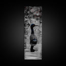 Blue Loon, Water Reflection, Elegant Bird, Lake Life Framed Canvas Print, cabin decor, nature wall art, minimalist bird art, office wall art
