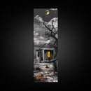 Haunted Cabin, Yellow Light, Full Moon, Framed Canvas Print, Halloween Wall Art, Gothic Decor, Spooky Home Accent, Fall Vibes