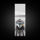 Rowboat Front, Calm Water, Lake Stillness, Serene View, Framed Canvas Print, Nautical Decor, Minimalist Art, Coastal Living Room