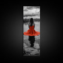 Woman in Red, Serene Lake, Moody Reflections, Dramatic Art Scene, Canvas Print, Bedroom Wall Art, Romantic Decor, Adventure Themed Ar
