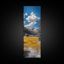 Golden Field, Mountain Range, Blue Sky, Framed Canvas Print, Autumn Landscape Art, Nature Lover Gift, Cabin Wall Art, Rustic Farmhouse Decor