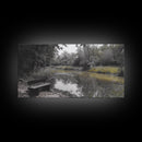 Tranquil Forest, Peaceful Pond, Autumn Riverbank, Framed Canvas Print, Nature Photography, Entryway Art, Fall Vibes, Rustic Wall Decor