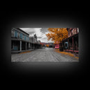 Wild West Town, Autumn Trees, Empty Street, Color Pop, Framed Canvas Print, Rustic Wall Decor, Hallway Art, Americana Style