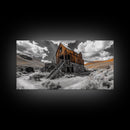 Desert Barn, Rustic Landscape, Western Vibes, Autumn Glow, Framed Canvas Print, Farmhouse Wall Art, Abandoned Homestead Photography