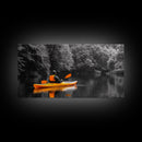 Kayaker Journey, Autumn Paddle, Wilderness Escape, Forest Calm – Canvas Print, Adventure Wall Art, Man Cave Decor, Nature Exploration Scene
