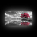 Pink Tree Reflections, Minimal Nature Art, Monochrome Landscape Canvas Print, Tranquil Bedroom or Living Room Wall Decor