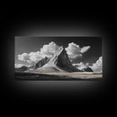 Dramatic Peak, Cloudy Sky, Monochrome Nature, Canvas Print, Minimalist Mountain Wall Art, Office Decor, Black White Landscape