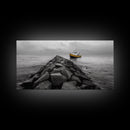 Ship At Sea, Yellow Boat, Ocean Journey, Nautical Photography, Canvas Print, Coastal Wall Art, Bathroom Decor, Minimalist Ocean Art