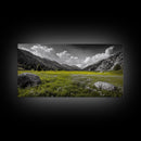 Mountain Meadow, Alpine Landscape, Nature Photography, Wildflower Field, Framed Canvas Print, Bedroom Wall Art, Summer Vibes, Scenic Escape
