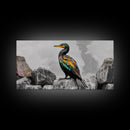 Vibrant Sea Bird, Colorful Wildlife Perch, Artistic Bird Feathers, Framed Canvas Print, Nature Wall Art, Office Decor, Boho Animal Style