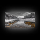 Snow River Scene, Winter Landscape, Peaceful Stream, Framed Canvas Print, Rustic Cabin Decor, Nature Wall Art, Minimalist Winter Aesthetic