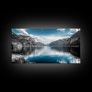 Mountain Lake, Blue Water, Fjord View, Canvas Print, Scandinavian Landscape, Calm Nature Wall Art, Office or Bedroom Modern Decor