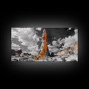 Color Rock Spire, Dramatic Sky, Desert Tower, Framed Canvas Print, Surreal Landscape Art, Southwest Decor, Living Room Adventure Vibe
