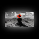Red Hat Woman, Surreal Desert, Fashion Silhouette, Framed Canvas Print, Minimalist Wall Art, Bold Modern Decor, Bedroom Gallery Style