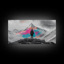 Rainbow Mountain, Vibrant Summit, Hiker Adventure, Canvas Print, Surreal Landscape Art, Wanderlust Wall Decor, Modern Office Artwork