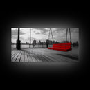 Red Swing, Skyline View, Urban Romance, Canvas Print, Cityscape Wall Art, Modern Minimalist Decor, Contemporary Bedroom Accent