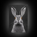 Wide Eyed Rabbit, Animal Portrait, Monochrome Humor, Framed Canvas Print, Nursery Wall Art, Whimsical Minimalist Decor, Funny Gift