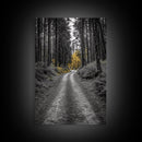 Forest Path, Yellow Trees, Autumn Trail, Framed Canvas Print, Fall Wall Art, Woodland Nature Decor, Cozy Home Accent, Entryway Artwork