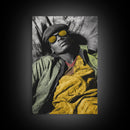 Urban Cool, Yellow Shades, Relaxed Style, Bold Portrait, Framed Canvas Print streetwear photography print, modern bedroom wall art