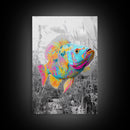 Neon Fish, Color Splash, Bright Animal, Vibrant Water, Framed Canvas Print psychedelic aquatic art, kids room fish wall decor, animal print