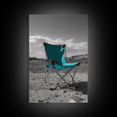 Teal Camp Chair, Outdoor Minimalism, Desert Art, Canvas Print, Camping Wall Decor, Nature Photo, Rustic Retreat, Cabin Wall Art