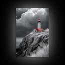 Stormy Lighthouse, Red Roof, Dramatic Coastline, Canvas Print, Coastal Wall Decor, Nautical Art, Living Room Wall Art, Rustic Home Art