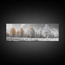 Snowy Forest Landscape, Frosted Pine Trees, Winter Wonderland Scene, Framed Canvas Print, Nordic Minimalist, Holiday Wall Art