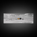 Winter Fishing, Ice House, Snowy Sky, Arctic Chill, Framed Canvas Print, Cabin Wall Art, Minimalist Winter Decor, Monochrome Scene