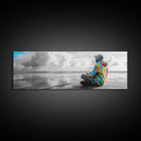 Colorful Hoodie, Peaceful Ocean, Reflective Moment, Street Style, Framed Canvas Print, Boho Wall Art, Teen Bedroom Decor