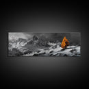 Lone Golden Tree, Snowy Mountains, Dramatic Sky, Canvas Print, Winter Wall Art, Moody Landscape, Minimalist Home Decor