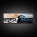 Ocean Wave Split, Sunrise Sea, Blue Tidal Wave, Framed Canvas Print, Nautical Wall Art, Coastal Decor, Bathroom Seascape