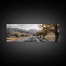 Autumn Orchard, Tree Tunnel, Mountain Path, Golden Fields, Framed Canvas Print, Fall Landscape Art, Rustic Farmhouse Decor, Dining Room Wall Art