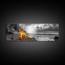 Beach Bonfire Glow, Autumn Coastal Scene, Campfire Photography, Canvas Print, Rustic Living Room or Cabin Wall Art, Fall Decor