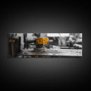 Yellow Metal Lever, Industrial Machine Detail, Workshop Photography, Gritty Rustic Vibe, Canvas Print, Garage Wall Art, Urban Loft Decor
