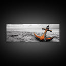 Rusted Anchor, Coastal Decay, Ocean Shore, Nautical Minimalism, Framed Canvas Print, Beach House Wall Art, Bathroom Wall Decor