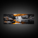 Autumn Waterfall, Fall Trees, Golden Reflections, Tranquil Scene, Framed Canvas Print, Nature Wall Art, Seasonal Decor, Cozy Living Room