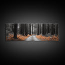 Redwood Forest Path, Serene Nature Trail, Autumn Ground Cover, Framed Canvas Print, Fall Wall Art, Rustic Home Decor, Woodland Scene