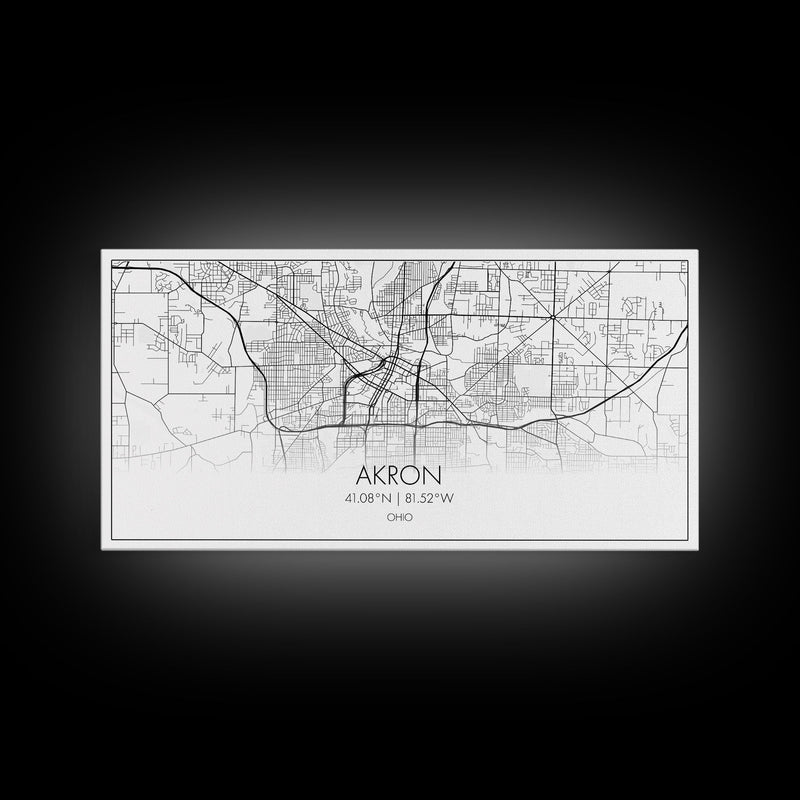 Akron Street Map, Ohio Map, Map Print, Modern Art, Wall Art, Canvas Print, Wall Hanging, Office Wall DÃ©cor, Couples Gift, City Map Canvas