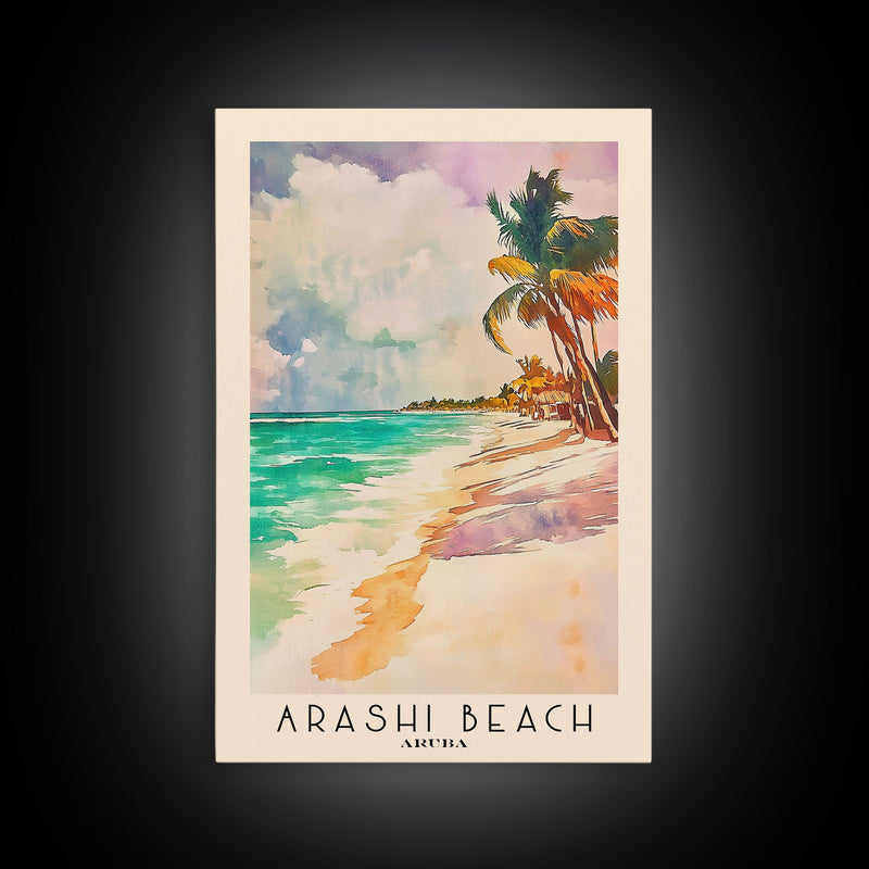 Arashi Beach, Aruba Watercolor Beach Print, Vacation Gift, Aruba Wall Art, Framed Canvas Print, Framed Beach Painting