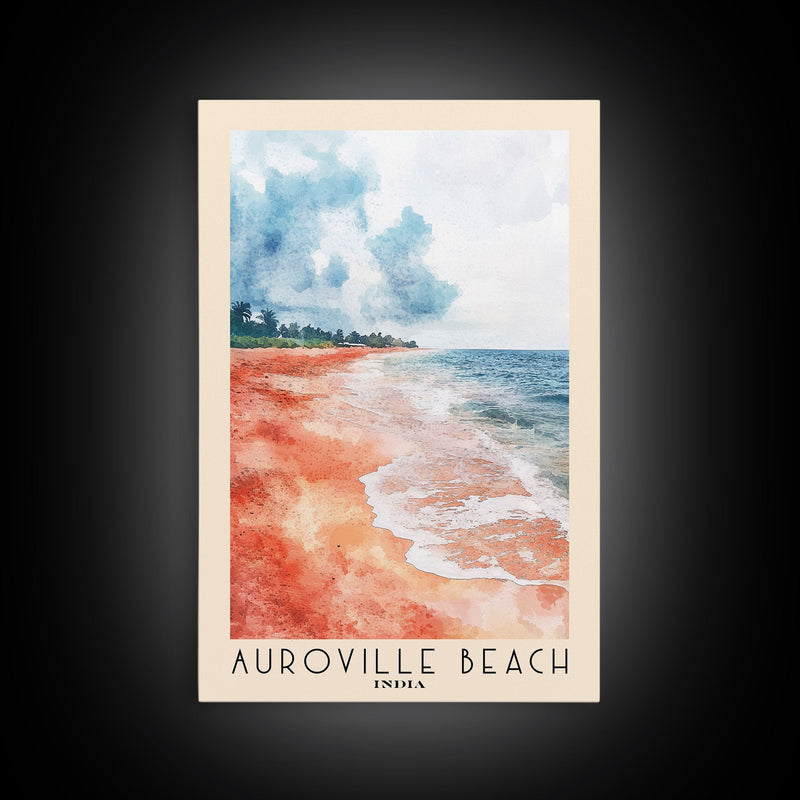 Auroville Beach, India Watercolor Beach Print, Vacation Gift, India Wall Art, Framed Canvas Print, Framed Beach Painting