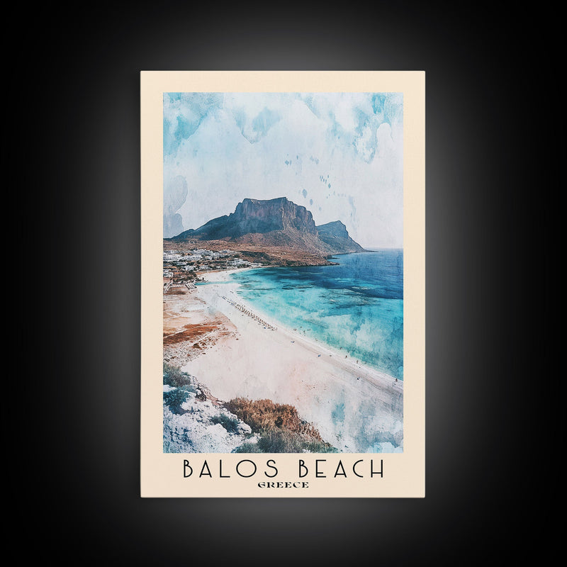 Balos Beach, Greece Watercolor Beach Print, Vacation Gift, Greece Wall Art, Framed Canvas Print, Framed Beach Painting